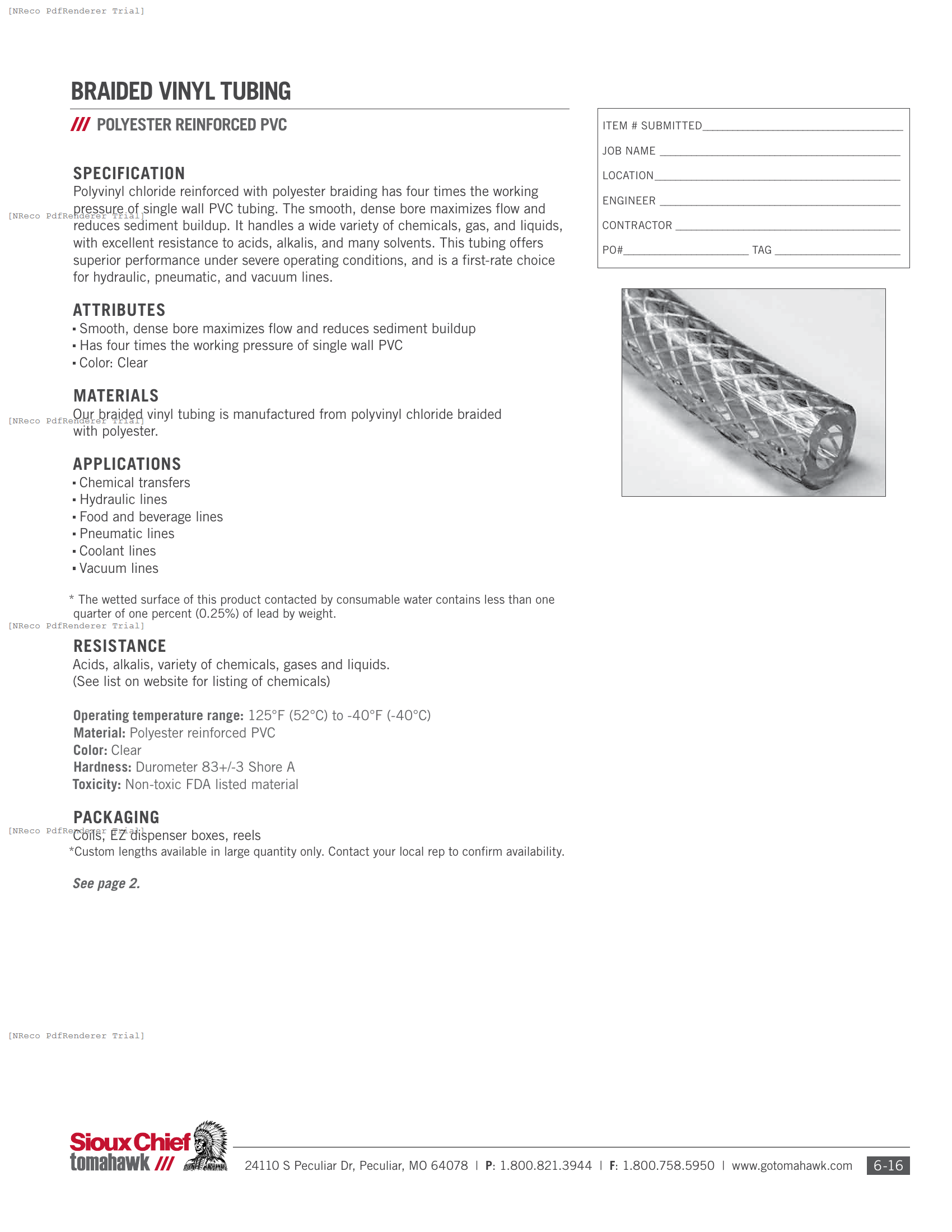 900-02 SERIES - BRAIDED VINYL TUBING - SPEC SHEET.PDF Specification Document